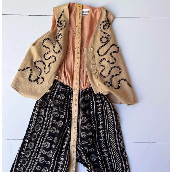 VTG Sheri Martin Vest Jumpsuit S Linen Rayon Boho Western Indie Artsy Avantgarde - Picture 5 of 8